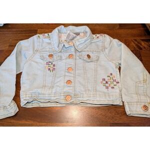 Vince Camuto Girl's LS Denim Jean Jacket Light Blue Geometric Embroidery Sz 3T